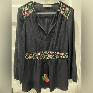 Tory Burch Black Tunic with Floral Details, size 10, NWOT, bohemian